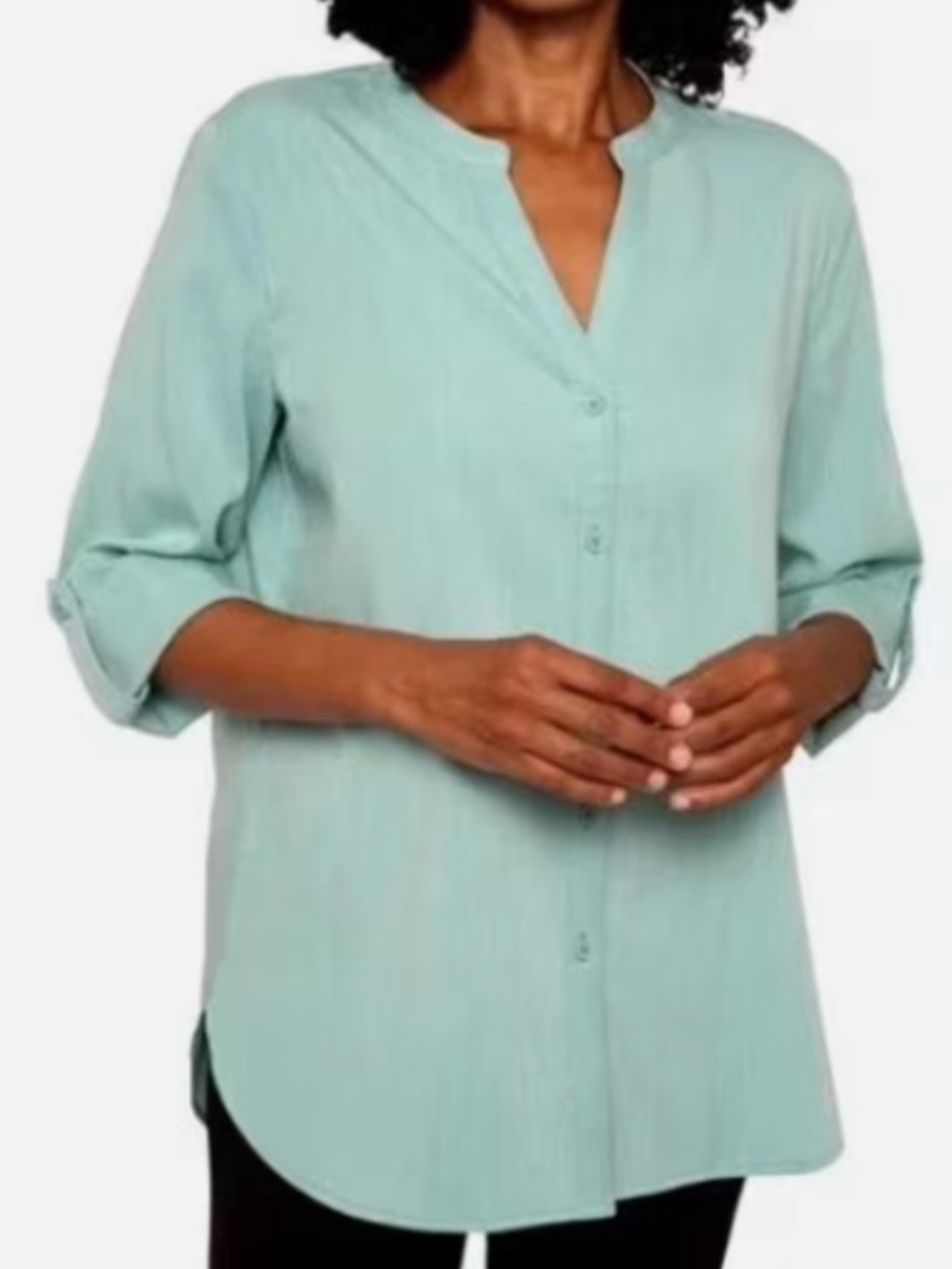 Mario Serrani Womens Green Button Front Blouse XL